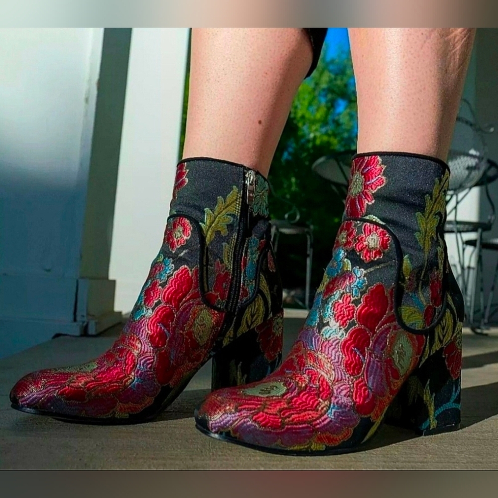 Embroidered Brocade Floral Ankle Boot